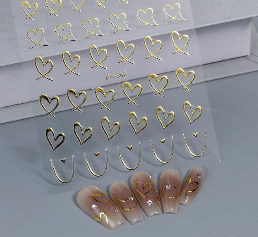 KissICON 9pcs KissIcon Heart Nail Stickers - Self Adhesive Glitter