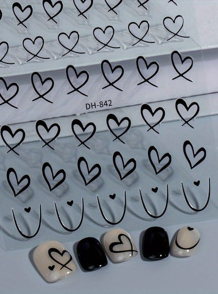 KissICON 9pcs KissIcon Heart Nail Stickers - Self Adhesive Glitter