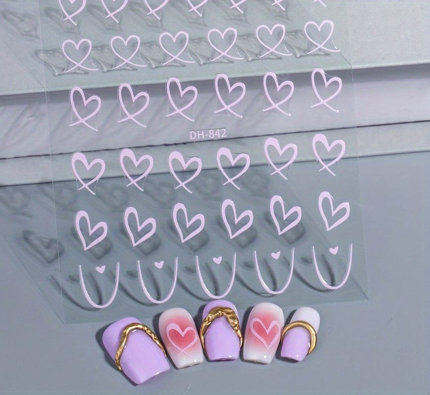 KissICON 9pcs KissIcon Heart Nail Stickers - Self Adhesive Glitter
