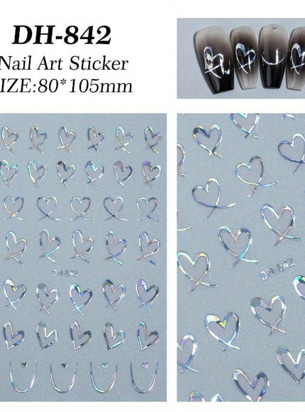 KissICON 9pcs KissIcon Heart Nail Stickers - Self Adhesive Glitter