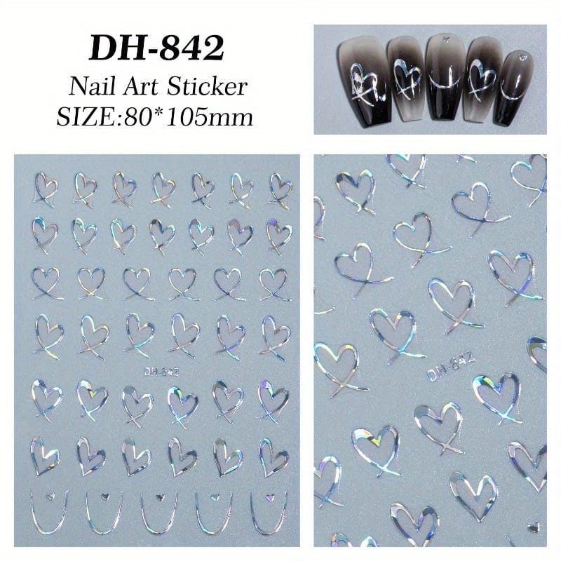 KissICON 9pcs KissIcon Heart Nail Stickers - Self Adhesive Glitter