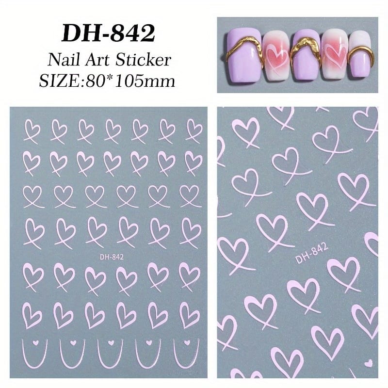 KissICON 9pcs KissIcon Heart Nail Stickers - Self Adhesive Glitter