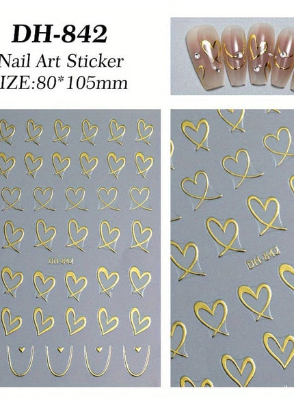 KissICON 9pcs KissIcon Heart Nail Stickers - Self Adhesive Glitter