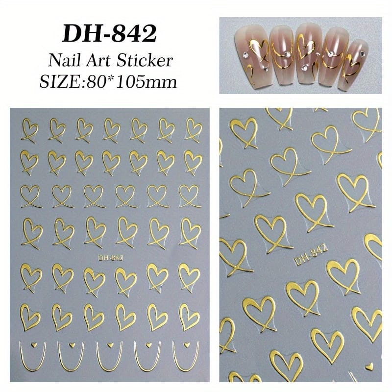 KissICON 9pcs KissIcon Heart Nail Stickers - Self Adhesive Glitter