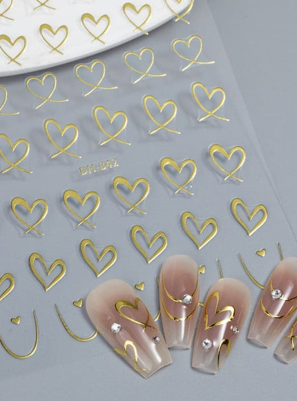 KissICON 9pcs KissIcon Heart Nail Stickers - Self Adhesive Glitter