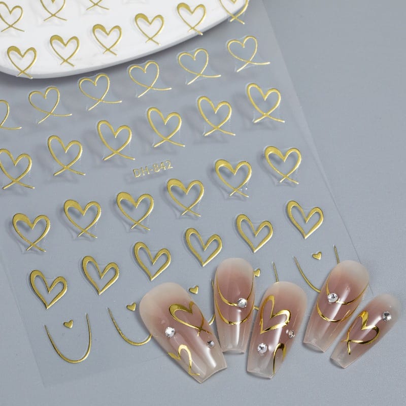 KissICON 9pcs KissIcon Heart Nail Stickers - Self Adhesive Glitter