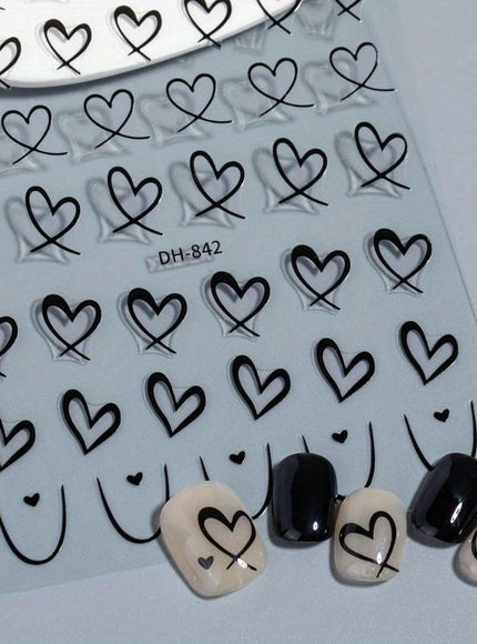KissICON 9pcs KissIcon Heart Nail Stickers - Self Adhesive Glitter