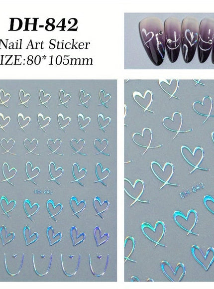 KissICON 9pcs KissIcon Heart Nail Stickers - Self Adhesive Glitter