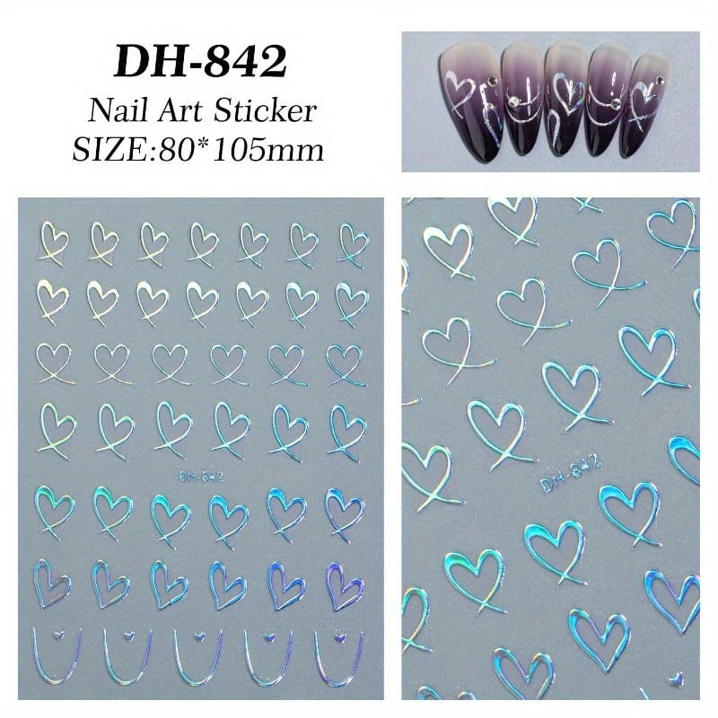 KissICON 9pcs KissIcon Heart Nail Stickers - Self Adhesive Glitter