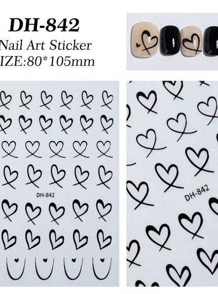KissICON 9pcs KissIcon Heart Nail Stickers - Self Adhesive Glitter
