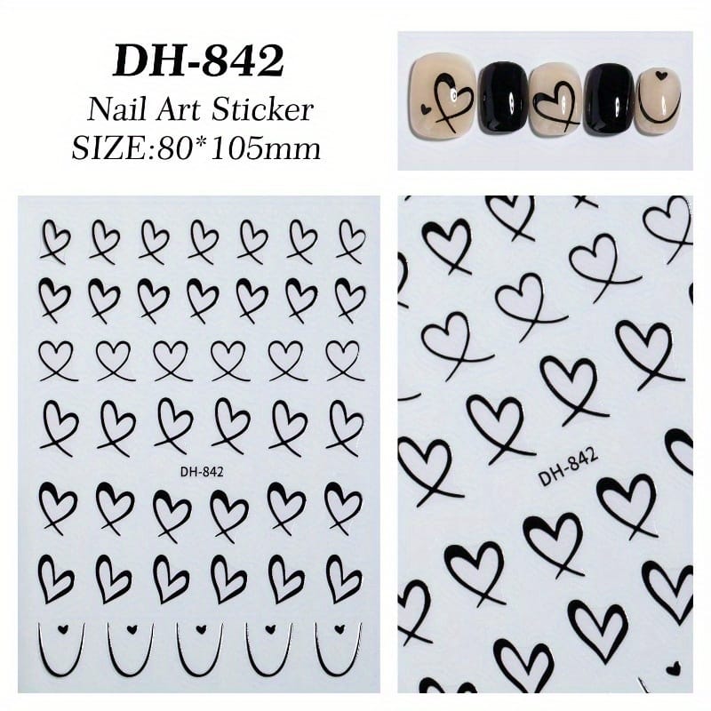 KissICON 9pcs KissIcon Heart Nail Stickers - Self Adhesive Glitter