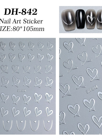 KissICON 9pcs KissIcon Heart Nail Stickers - Self Adhesive Glitter
