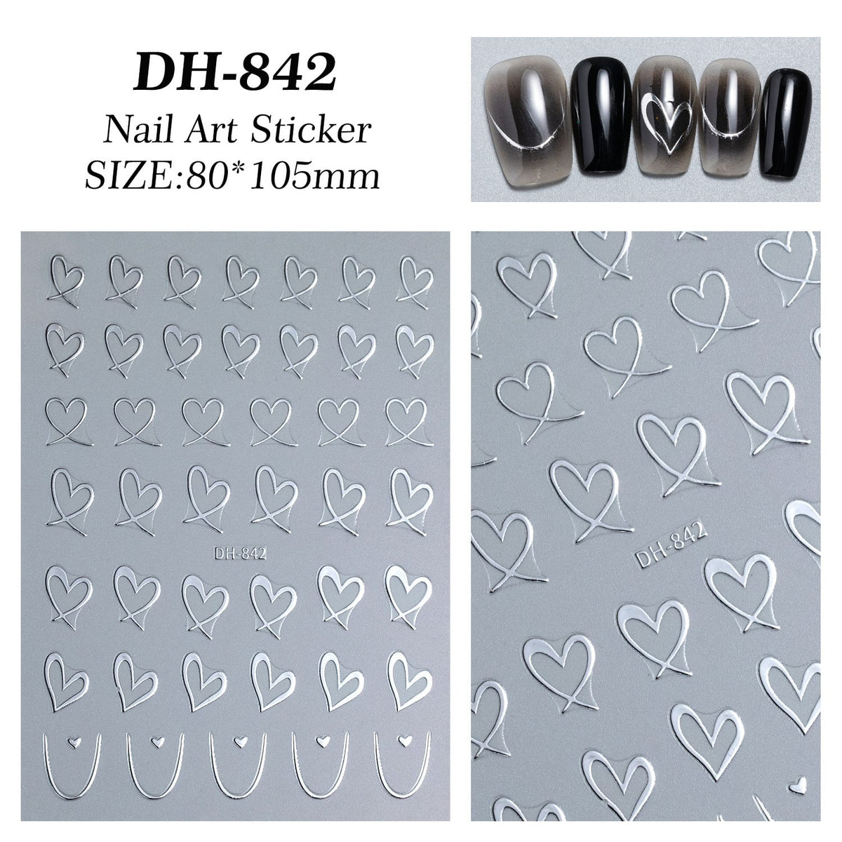 KissICON 9pcs KissIcon Heart Nail Stickers - Self Adhesive Glitter