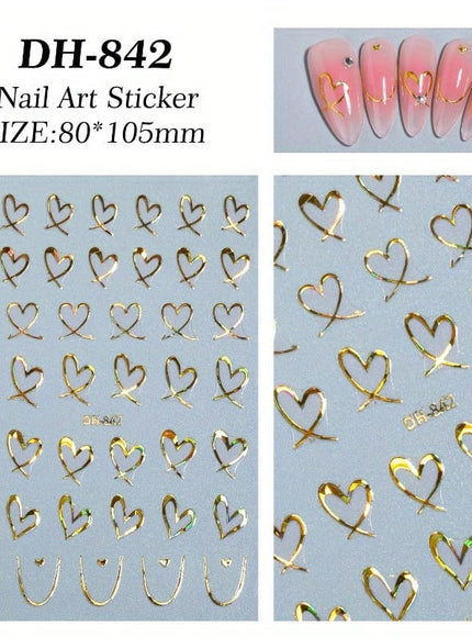KissICON 9pcs KissIcon Heart Nail Stickers - Self Adhesive Glitter