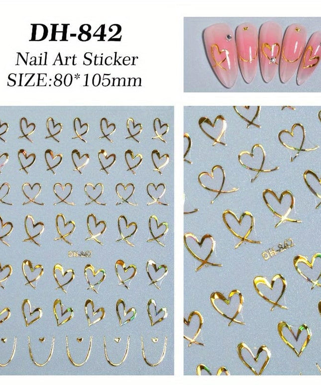 KissICON 9pcs KissIcon Heart Nail Stickers - Self Adhesive Glitter