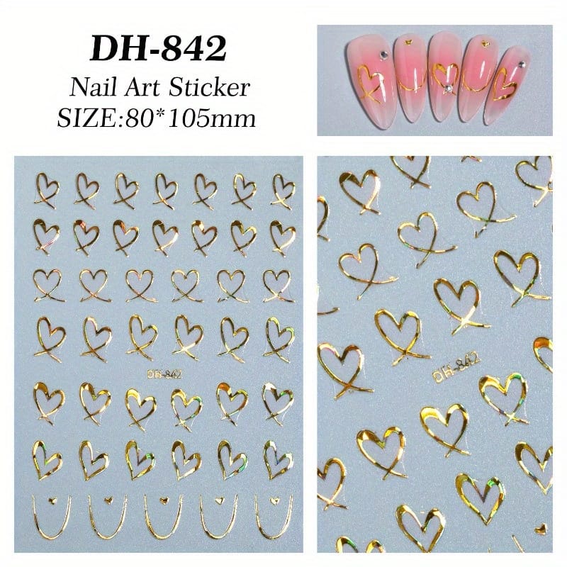 KissICON 9pcs KissIcon Heart Nail Stickers - Self Adhesive Glitter