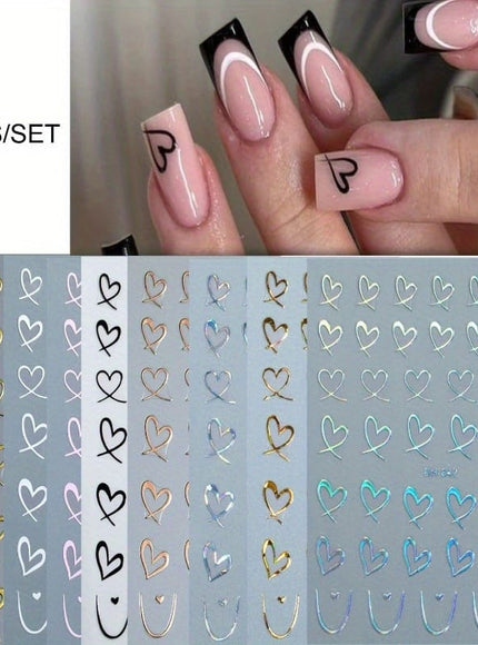 KissICON 9pcs KissIcon Heart Nail Stickers - Self Adhesive Glitter