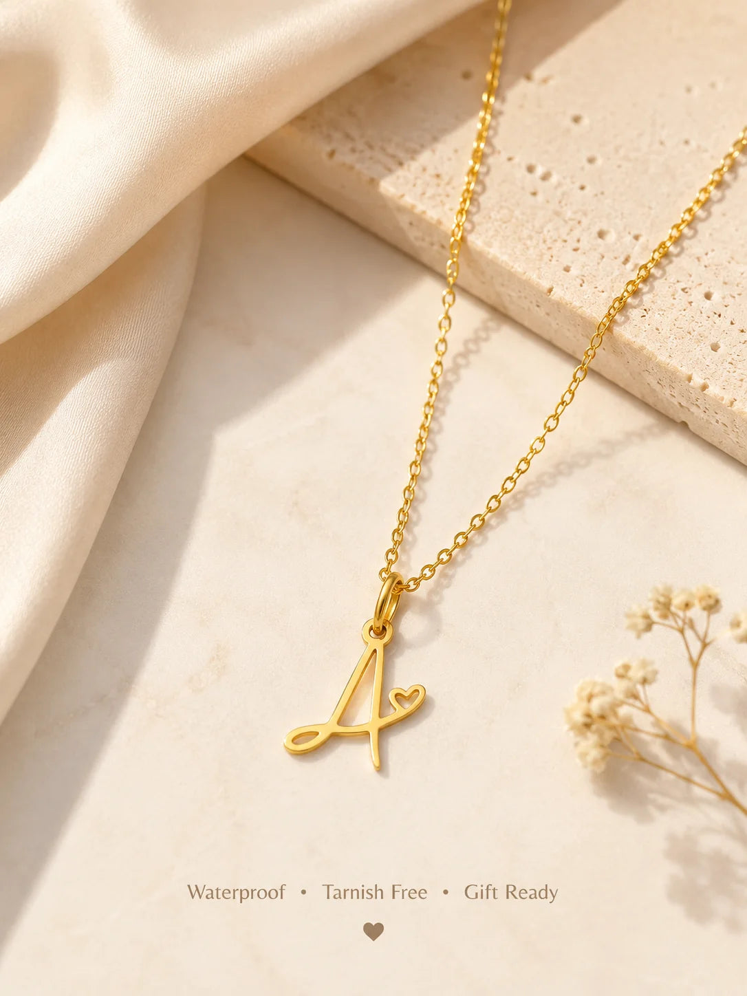 Dainty Heart Initial Necklace for Women, Gold Plated A-Z Letter Pendant, Waterproof Stainless Steel Monogram Jewelry, Personaliz