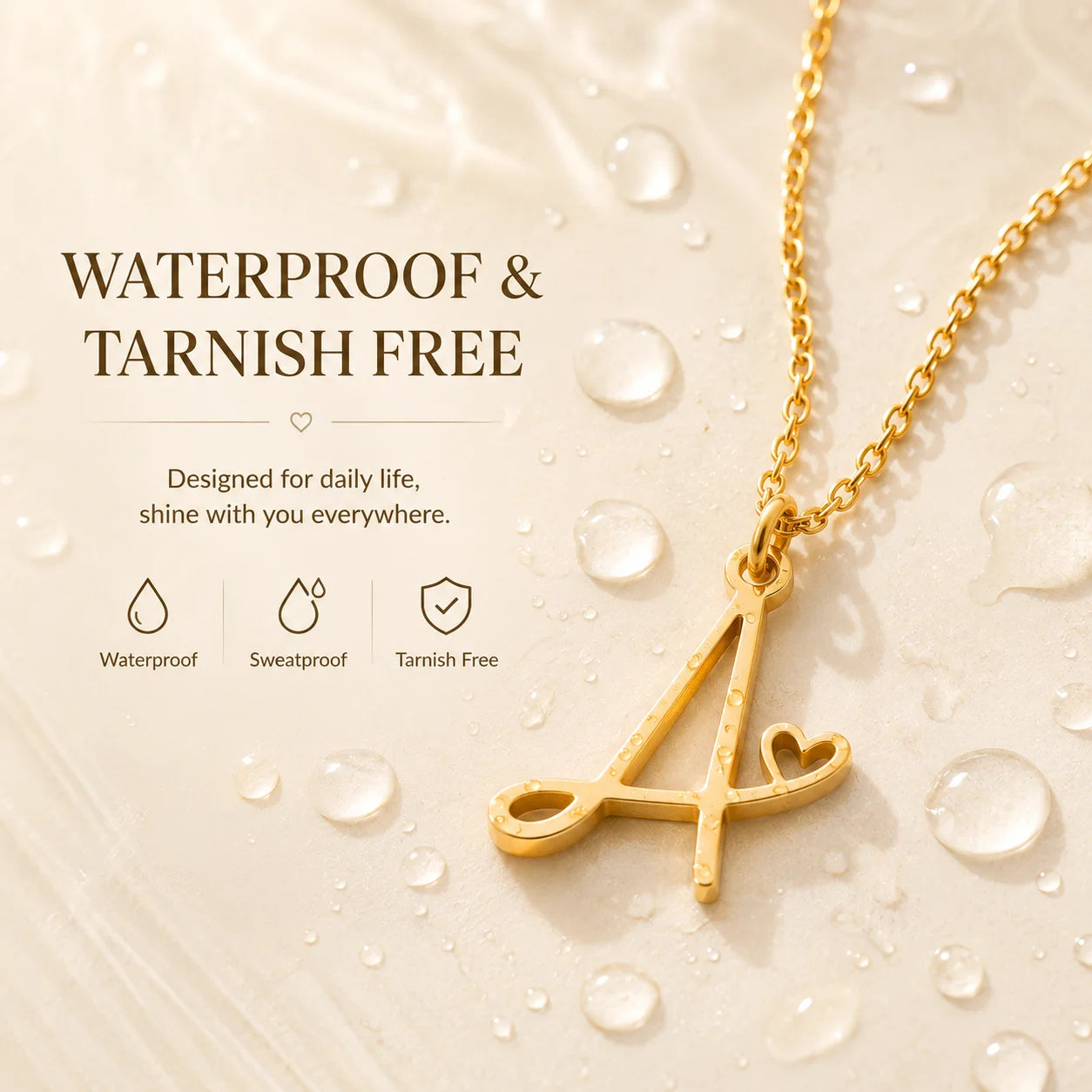 Dainty Heart Initial Necklace for Women, Gold Plated A-Z Letter Pendant, Waterproof Stainless Steel Monogram Jewelry, Personaliz