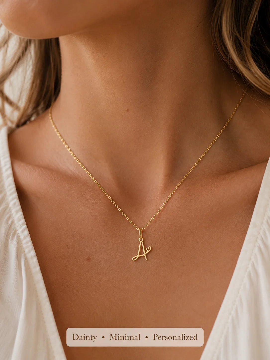 Dainty Heart Initial Necklace for Women, Gold Plated A-Z Letter Pendant, Waterproof Stainless Steel Monogram Jewelry, Personaliz