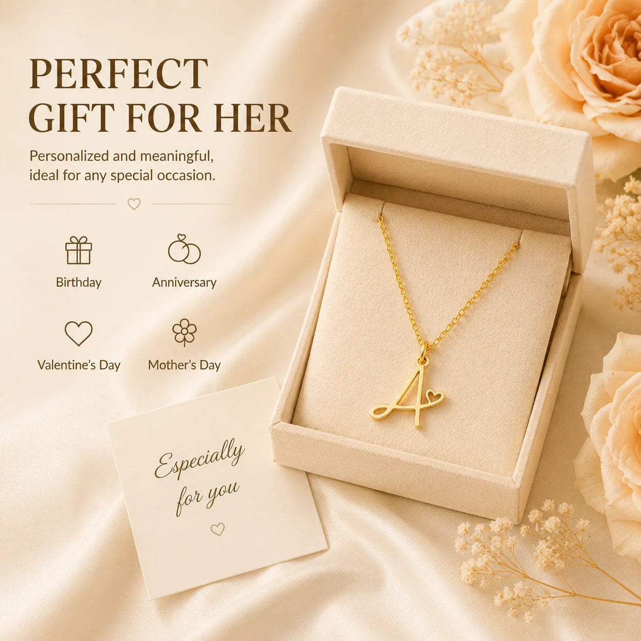 Dainty Heart Initial Necklace for Women, Gold Plated A-Z Letter Pendant, Waterproof Stainless Steel Monogram Jewelry, Personaliz