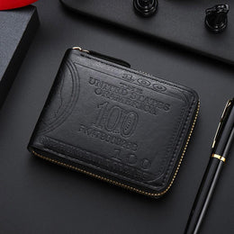Men's Wallets with 100 US Dollar Pattern Hasp Male Leather Wallet with Zipper Card Holder Coin Pocket Purse Cartera Hombre