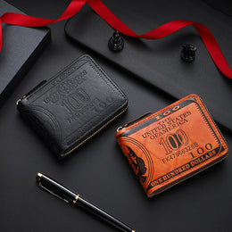 Men's Wallets with 100 US Dollar Pattern Hasp Male Leather Wallet with Zipper Card Holder Coin Pocket Purse Cartera Hombre