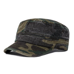 VOBOOM Washed Cotton Military Cadet Army Caps for Men Unique Design Adjustable Vintage Flat Top Hats with Air Hole