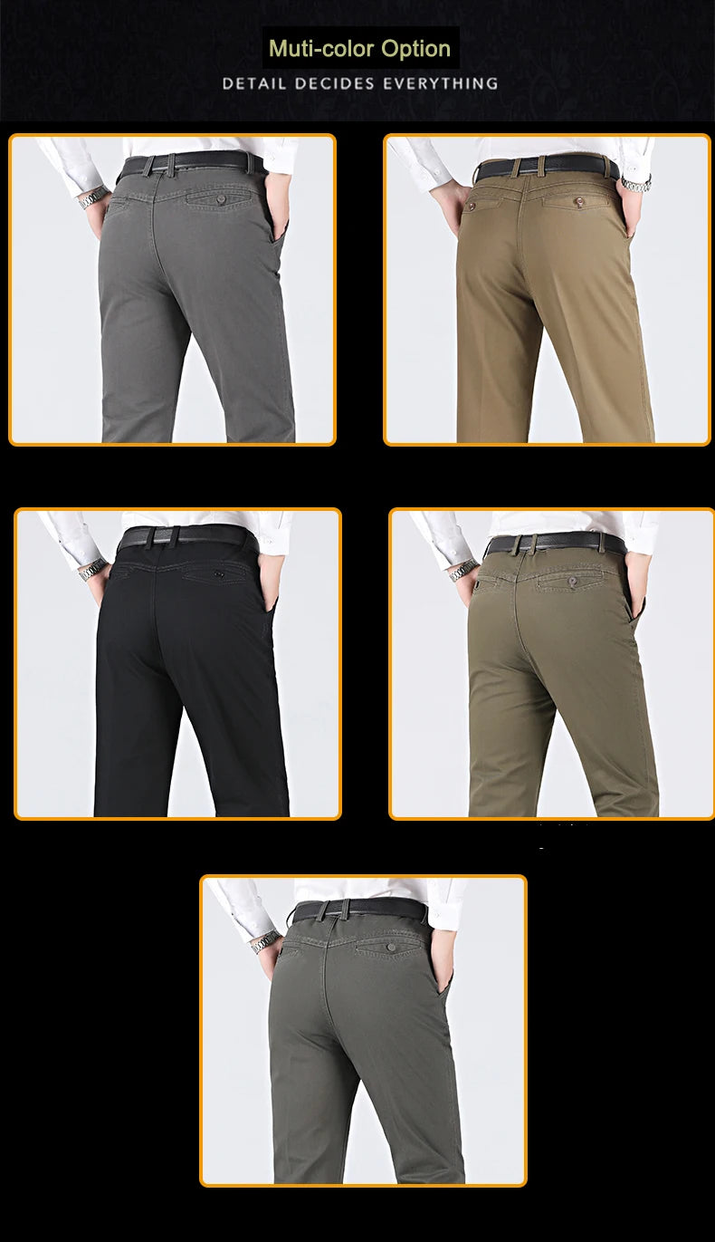 New Arrival 100% Cotton Summer Autumn Men's Casual Pants Fashion Solid Black Beige Gentle Thicken Trousers Brand Smart Suit Pant