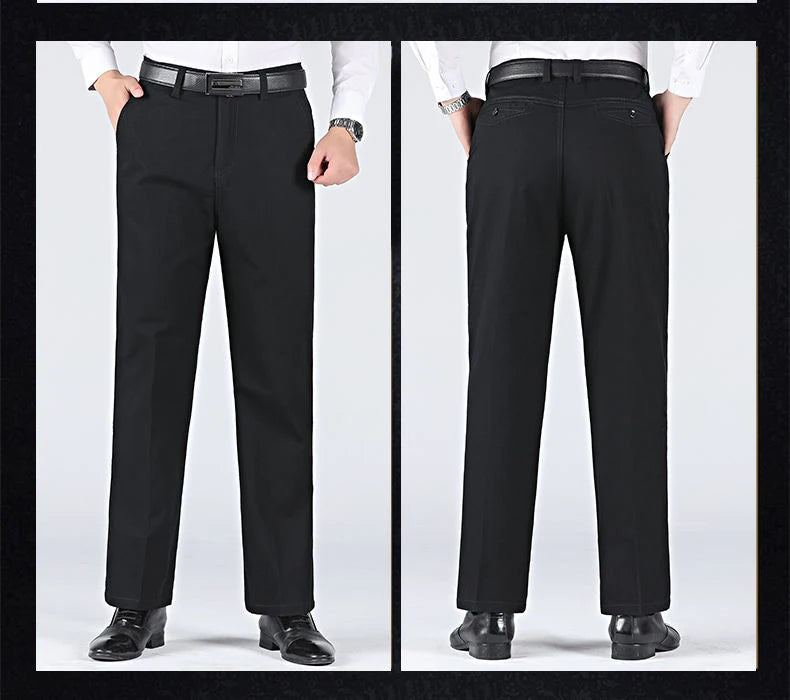 New Arrival 100% Cotton Summer Autumn Men's Casual Pants Fashion Solid Black Beige Gentle Thicken Trousers Brand Smart Suit Pant