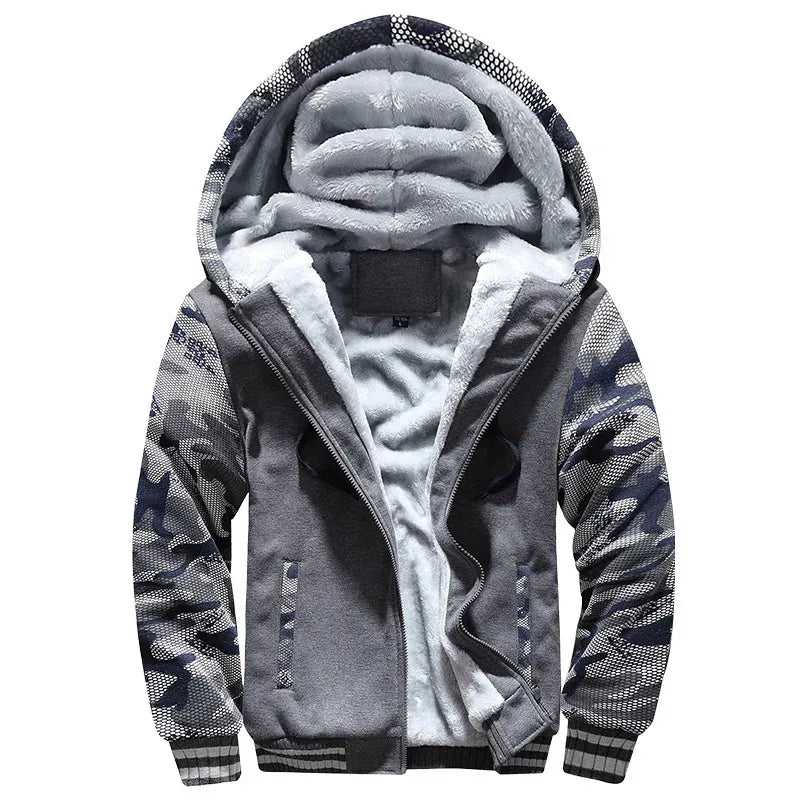 KissICON Dark Grey / 5XL Mens Camo Thicken Fleece Lined Winter Streetwear Jacket