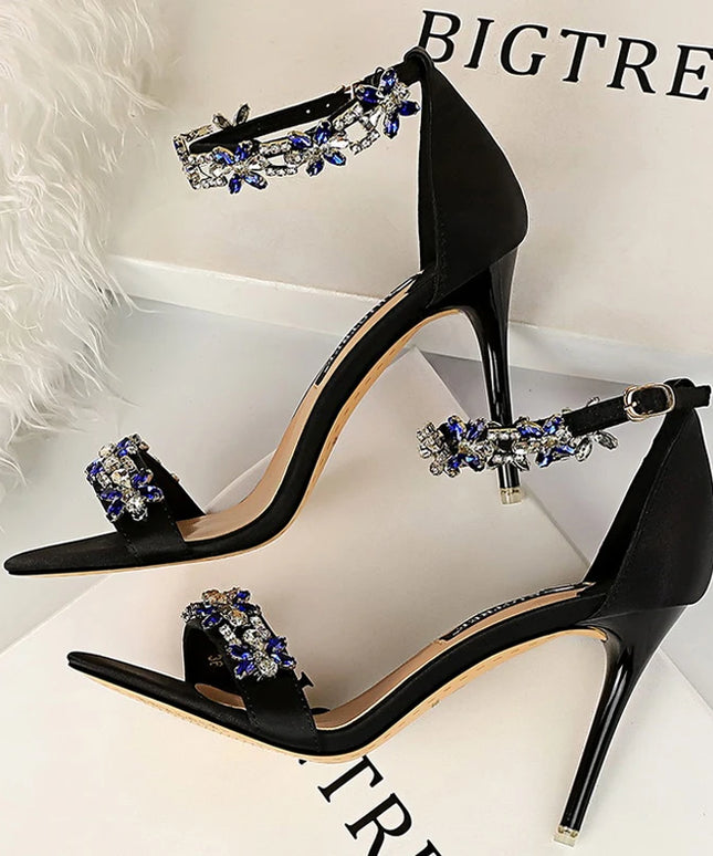 BIGTREE Shoes Open Toe Rhinestones Sandals Women 2025 New Designer Sexy High Heels Sandals Female Shoes Summer Heeled Sandals