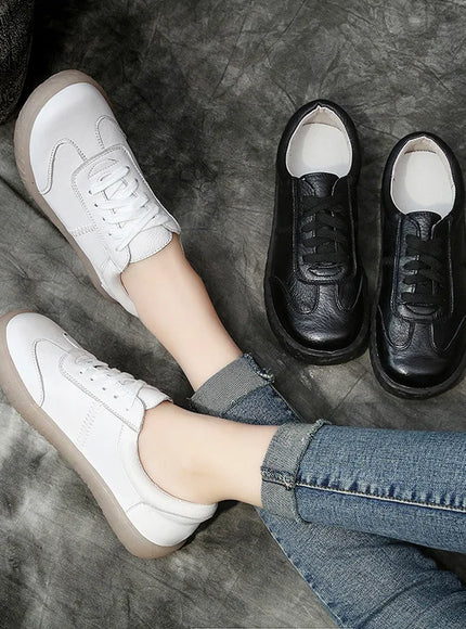 WOIZGIC Gril Women's Ladies Female Woman Genuine Leather White Vulcanized Shoes Flats Sneakers Platform Lace Up soft four season
