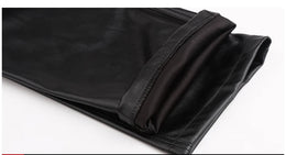 Men's Leather Pants Straight Fit Elastic PU Leather Trousers Motorcycle Pants Thin