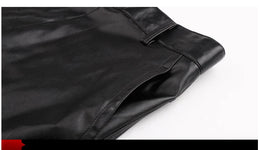 Men's Leather Pants Straight Fit Elastic PU Leather Trousers Motorcycle Pants Thin