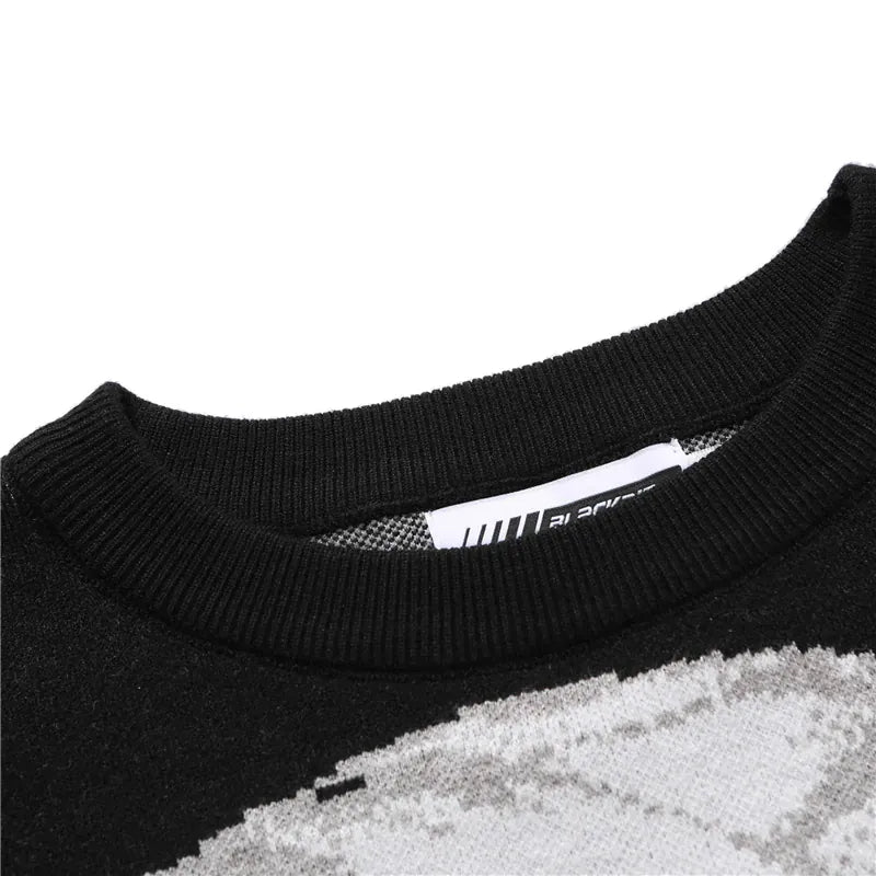 KissICON Vintage Japanese Anime Hip Hop Knitted Pullover Sweater