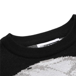 KissICON Vintage Japanese Anime Hip Hop Knitted Pullover Sweater