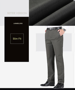 New Arrival 100% Cotton Summer Autumn Men's Casual Pants Fashion Solid Black Beige Gentle Thicken Trousers Brand Smart Suit Pant
