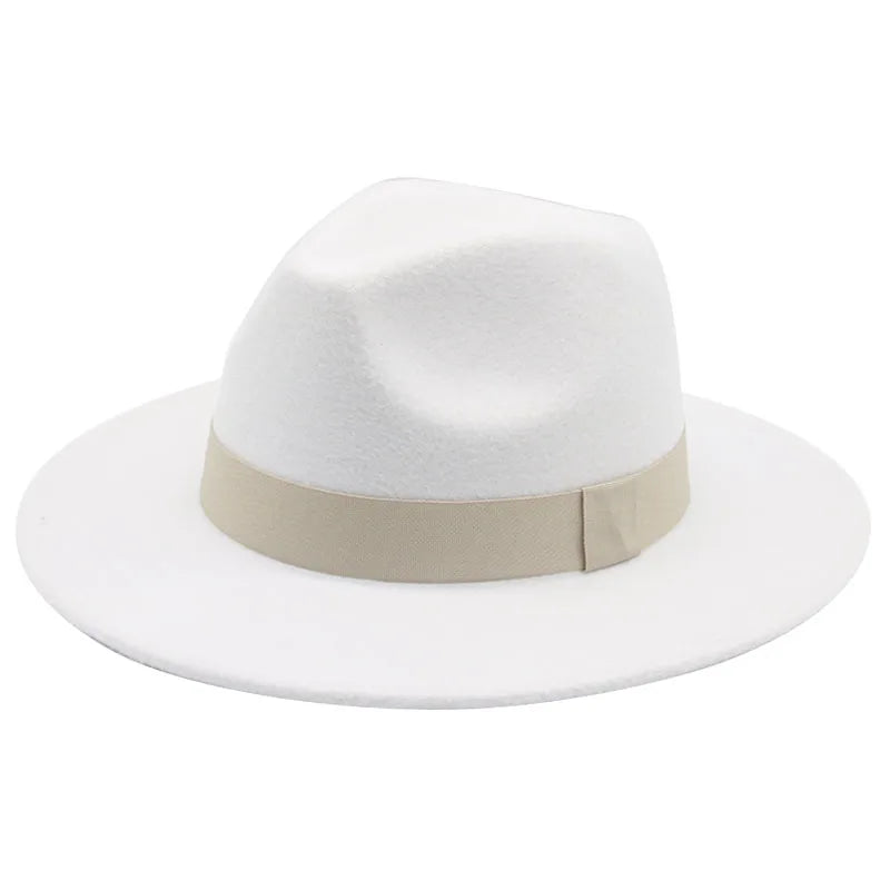 Fedora Hat Women Winter Hats for Women Ribbon Band Men's Hat Wide Brim Classic Beige Wedding Church Bowler New Cap Chapeau Femme