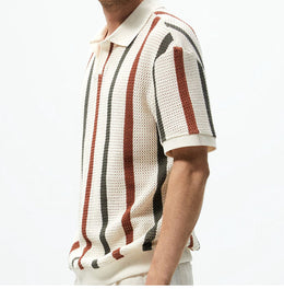 Men's Short-sleeved T-shirt Summer Simple Designer Geometric Color-block Striped Crewneck Sweater Light Mature Style Top