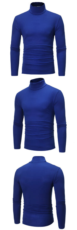 Fashion Men's Casual Slim Fit Basic Turtleneck High Collar Pullover Male Autumn Spring Thin Tops Basic Bottoming Plain T-shirt