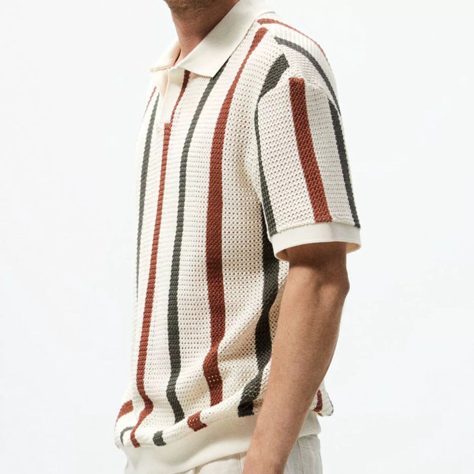 Men's Short-sleeved T-shirt Summer Simple Designer Geometric Color-block Striped Crewneck Sweater Light Mature Style Top