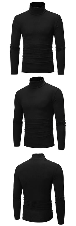Fashion Men's Casual Slim Fit Basic Turtleneck High Collar Pullover Male Autumn Spring Thin Tops Basic Bottoming Plain T-shirt