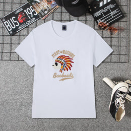Embroidered Short-Sleeved T-Shirt for Young and Middle-Aged Men, Cotton Loose Trendy Brand Round-Neck Casual Men's Clothing, In-Stock Loose Fit