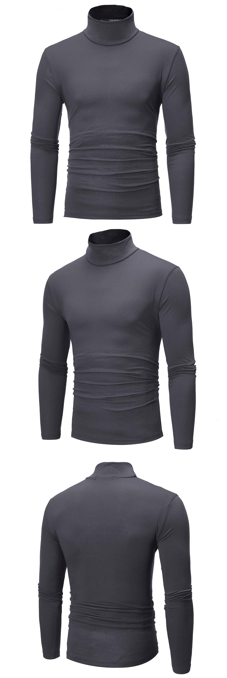 Fashion Men's Casual Slim Fit Basic Turtleneck High Collar Pullover Male Autumn Spring Thin Tops Basic Bottoming Plain T-shirt
