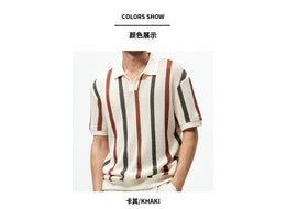 Men's Short-sleeved T-shirt Summer Simple Designer Geometric Color-block Striped Crewneck Sweater Light Mature Style Top