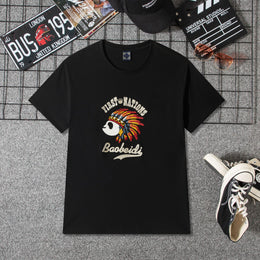 Embroidered Short-Sleeved T-Shirt for Young and Middle-Aged Men, Cotton Loose Trendy Brand Round-Neck Casual Men's Clothing, In-Stock Loose Fit