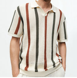 Men's Short-sleeved T-shirt Summer Simple Designer Geometric Color-block Striped Crewneck Sweater Light Mature Style Top