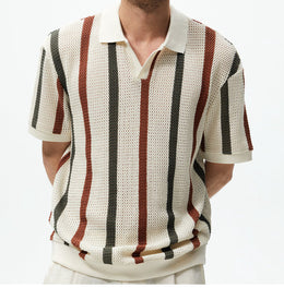 Men's Short-sleeved T-shirt Summer Simple Designer Geometric Color-block Striped Crewneck Sweater Light Mature Style Top