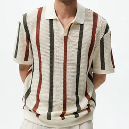 Men's Short-sleeved T-shirt Summer Simple Designer Geometric Color-block Striped Crewneck Sweater Light Mature Style Top